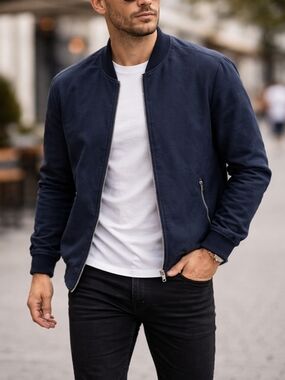 Jack & Jones Navy Bomber Jacket Zip-Up Minimalist Streetwear Lightweight Men’s
